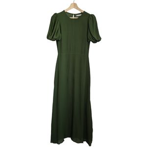 NWT | Reformation | Sandy Beth Moss Green Puff Sleeve Midi Dress
